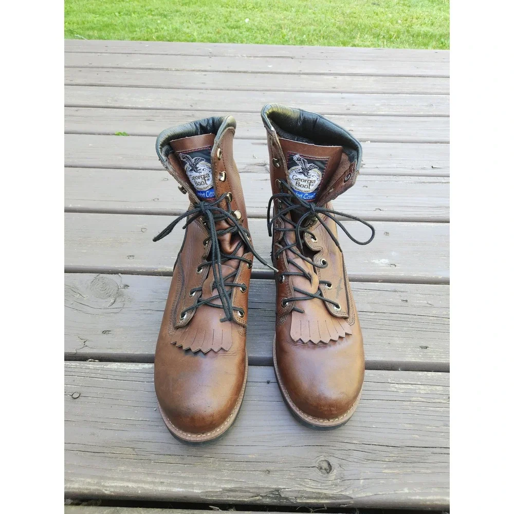 Georgia Boot Work Boots Brown Leather Kiltie Carbo-Tec G9815 10.5M Mens